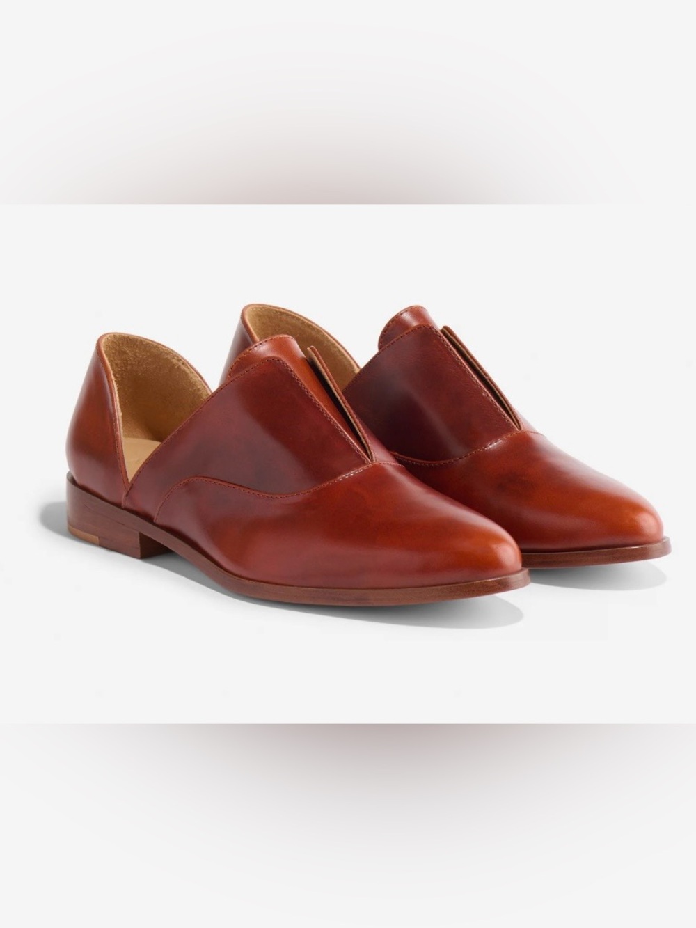 Nisolo Women’s Emma D'Orsay Oxford Shoes Cognac Brown Leather Slip On Shoes~8.5